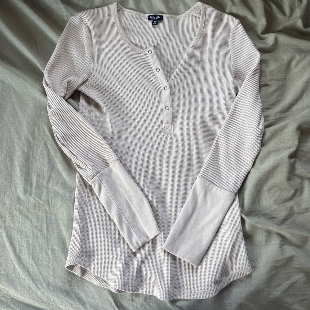 Splendid Cream Long Sleeve Henley Tee